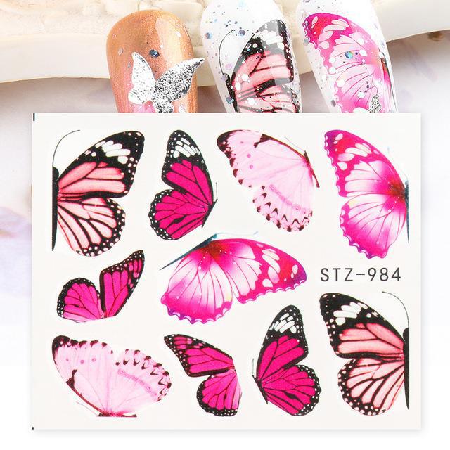 1pc Black Butterfly Nail Decals and Stickers Flower Blue Co