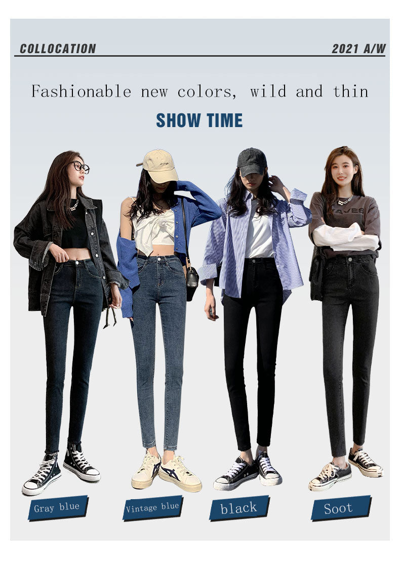 New Spring High-Waist Jeans Women's Pants Tight-Fitting Slim Slim Black Nine-Point Pants