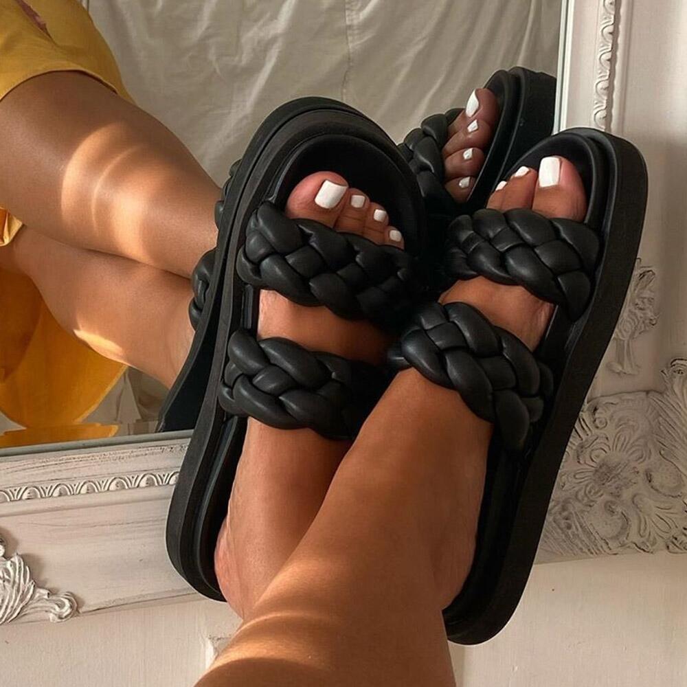 Sandals Women'S Large Size Fashion Woven Slippers One-Word Drag