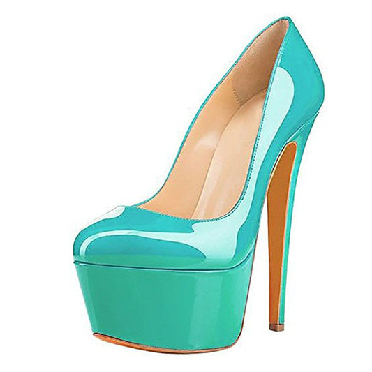 Large Size Round Toe Thick Water Platform Stiletto High Heel Women's Single Shoes