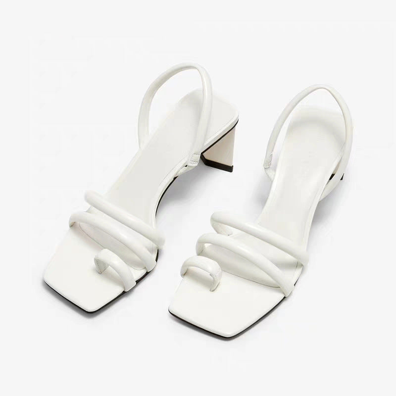 New French Style Mid-Heel Strap Sandals