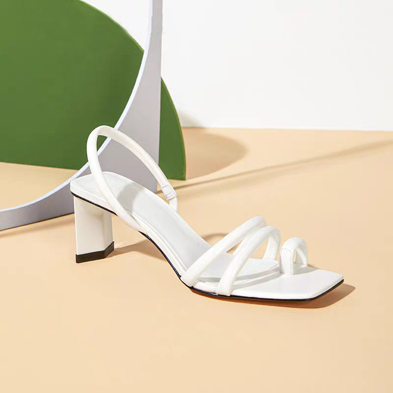 New French Style Mid-Heel Strap Sandals
