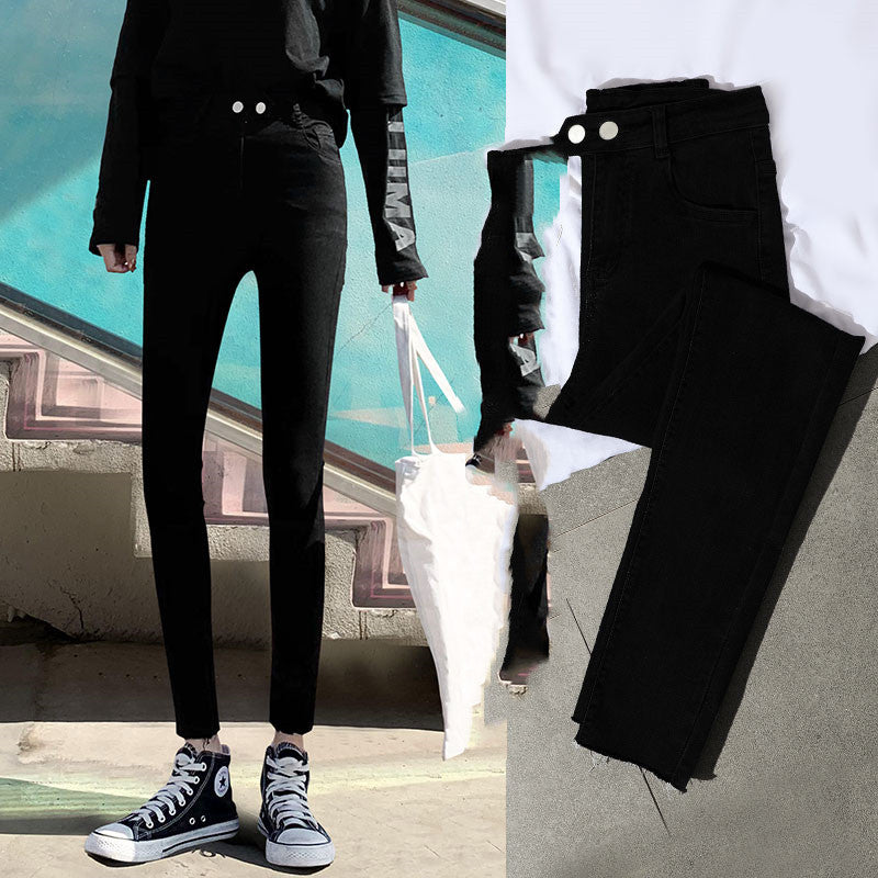 High-Waisted Jeans Women's Pants Summer, Spring And Autumn, New Spring,Tight-Fitting,Slim-Fitting, Black Nine-Point Pants