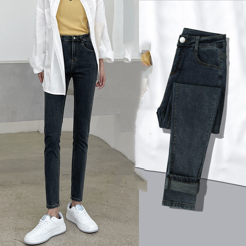 High-Waisted Jeans Women's Pants Summer, Spring And Autumn, New Spring,Tight-Fitting,Slim-Fitting, Black Nine-Point Pants