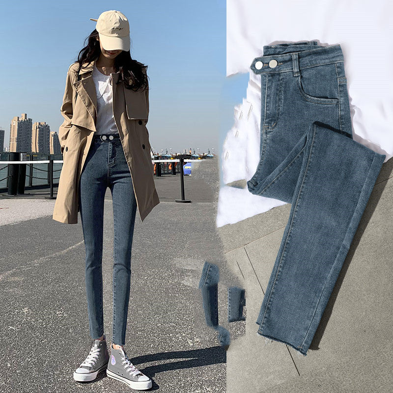 High-Waisted Jeans Women's Pants Summer, Spring And Autumn, New Spring,Tight-Fitting,Slim-Fitting, Black Nine-Point Pants