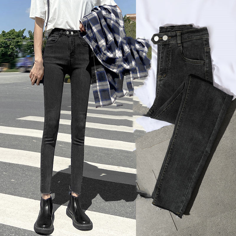 High-Waisted Jeans Women's Pants Summer, Spring And Autumn, New Spring,Tight-Fitting,Slim-Fitting, Black Nine-Point Pants