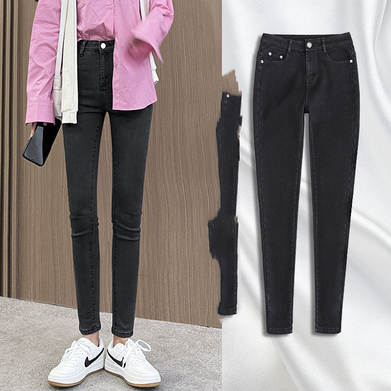 High-Waisted Jeans Women's Pants Summer, Spring And Autumn, New Spring,Tight-Fitting,Slim-Fitting, Black Nine-Point Pants