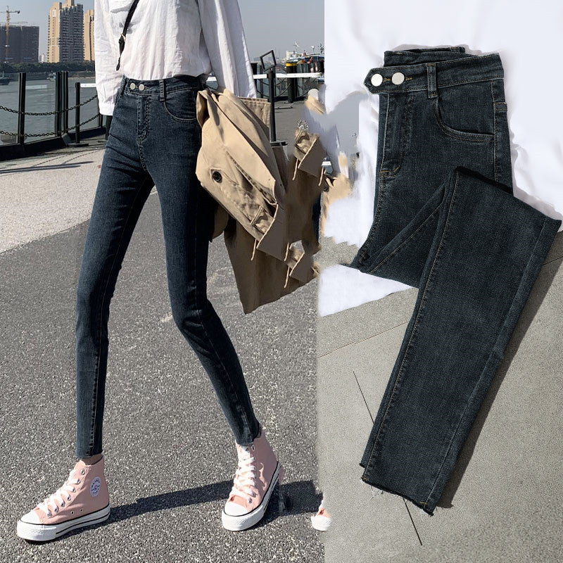High-Waisted Jeans Women's Pants Summer, Spring And Autumn, New Spring,Tight-Fitting,Slim-Fitting, Black Nine-Point Pants