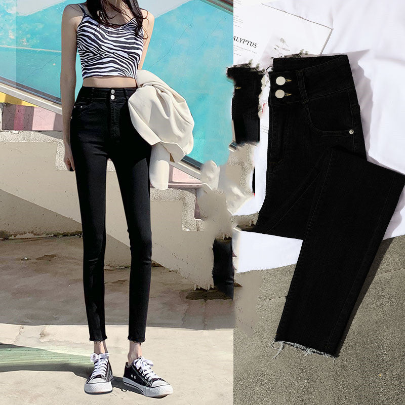 High-Waisted Jeans Women's Pants Summer, Spring And Autumn, New Spring,Tight-Fitting,Slim-Fitting, Black Nine-Point Pants