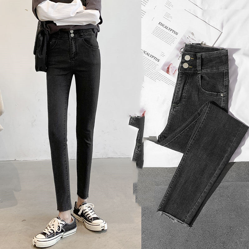 High-Waisted Jeans Women's Pants Summer, Spring And Autumn, New Spring,Tight-Fitting,Slim-Fitting, Black Nine-Point Pants