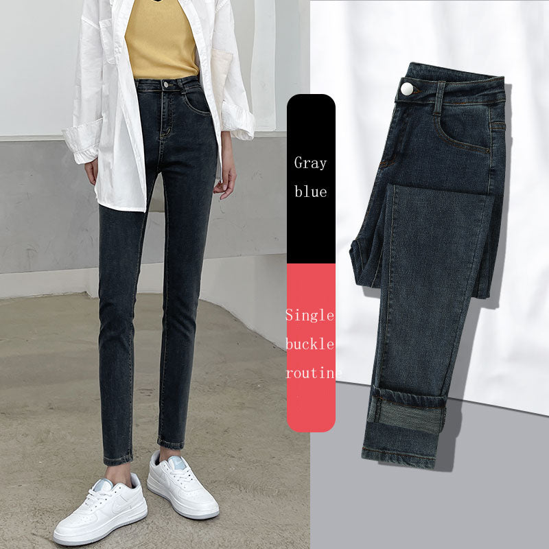 New Spring High-Waist Jeans Women's Pants Tight-Fitting Slim Slim Black Nine-Point Pants