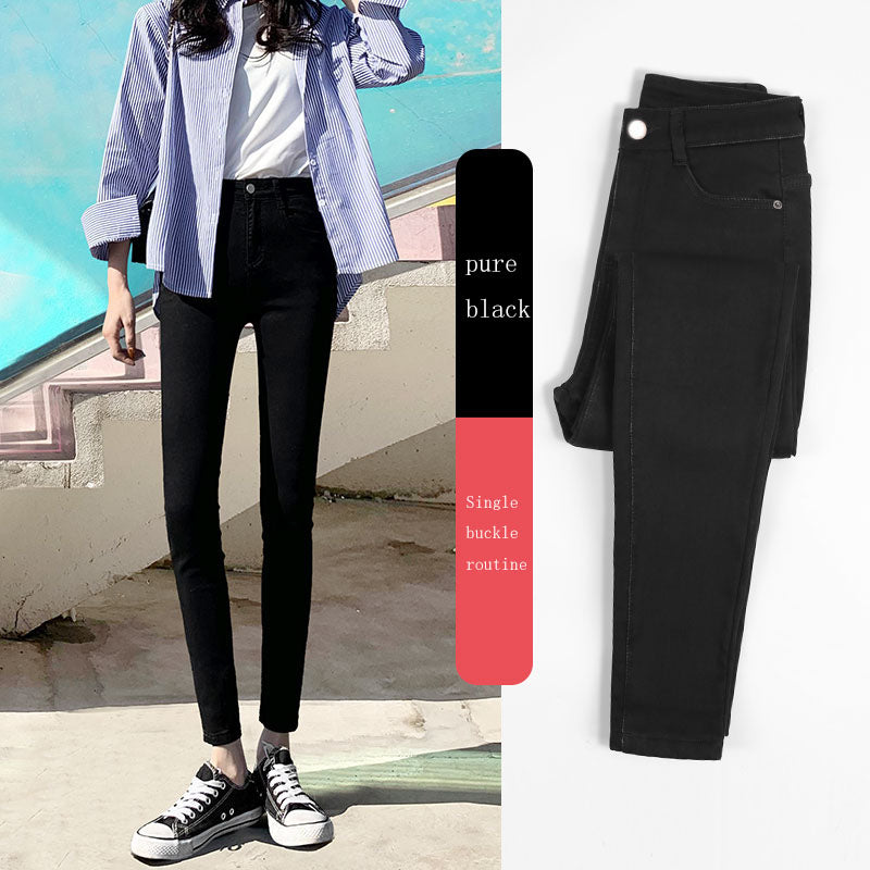 New Spring High-Waist Jeans Women's Pants Tight-Fitting Slim Slim Black Nine-Point Pants