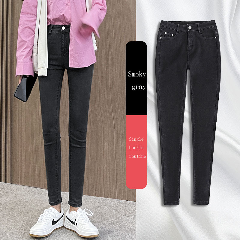 New Spring High-Waist Jeans Women's Pants Tight-Fitting Slim Slim Black Nine-Point Pants