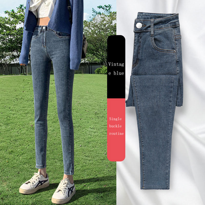 New Spring High-Waist Jeans Women's Pants Tight-Fitting Slim Slim Black Nine-Point Pants