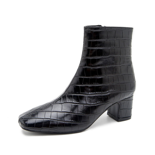 And Winter New Foreign Trade Europe And America High-Heeled Plaid Short Tube Thick Heel Square Toe Martin Boots