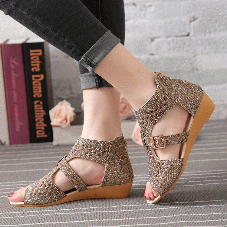 Breathable Wedge Sandals Ladies Fish Mouth Shoes Zipper Buckle