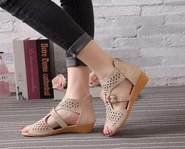 Breathable Wedge Sandals Ladies Fish Mouth Shoes Zipper Buckle