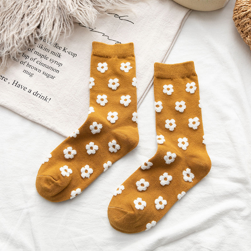 New Products Socks Cotton Japanese Three-Dimensional Small Flowers Ladies Medium Tube Personality Fashion
