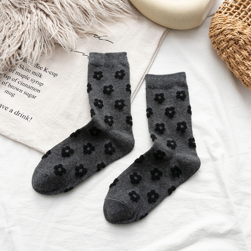New Products Socks Cotton Japanese Three-Dimensional Small Flowers Ladies Medium Tube Personality Fashion