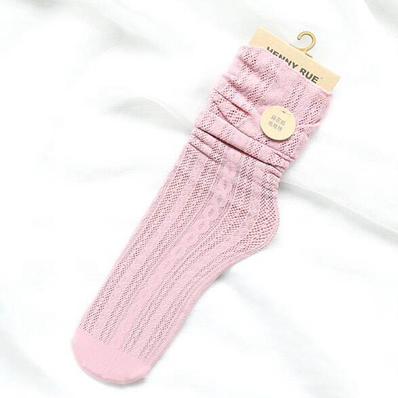College Style Solid Color Linen Pattern Socks