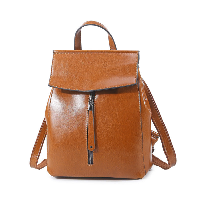 Oil Wax Leather Backpack Leather Handbags New Korean Fashion All-Match Leather Shoulder Bag