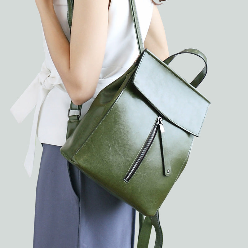 Oil Wax Leather Backpack Leather Handbags New Korean Fashion All-Match Leather Shoulder Bag