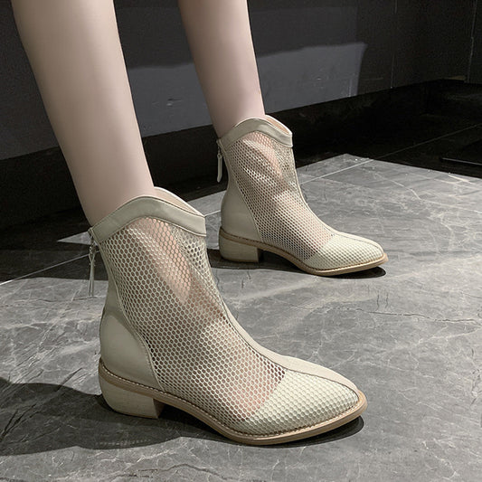 New Thin Ankle Boots With Thick Heel And High Heel Hollow Mesh