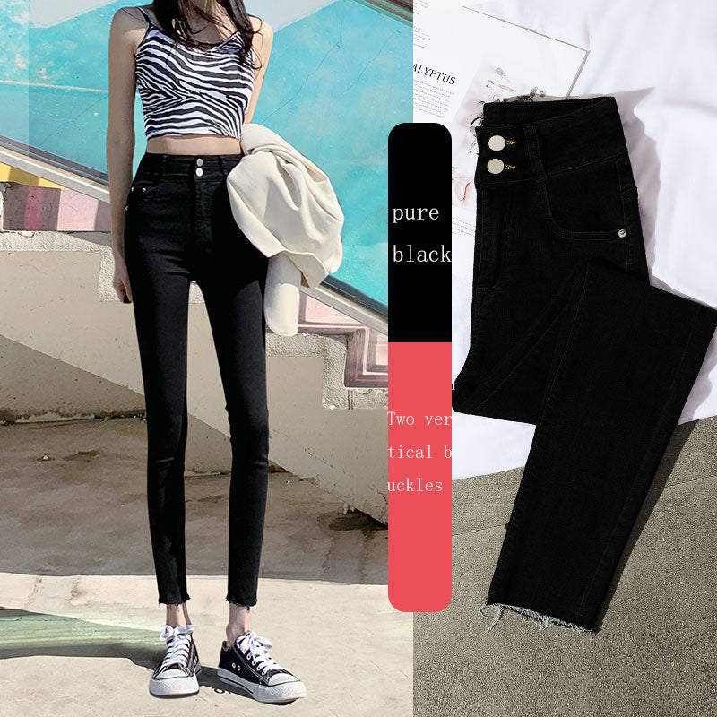 New Spring High-Waist Jeans Women's Pants Tight-Fitting Slim Slim Black Nine-Point Pants