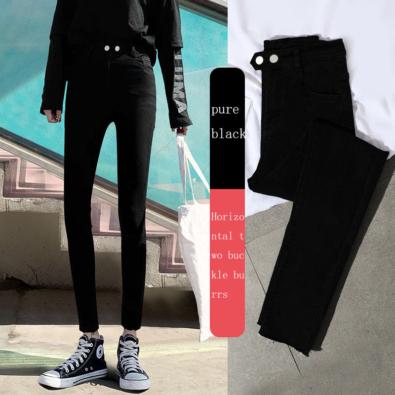 New Spring High-Waist Jeans Women's Pants Tight-Fitting Slim Slim Black Nine-Point Pants