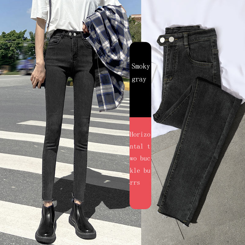 New Spring High-Waist Jeans Women's Pants Tight-Fitting Slim Slim Black Nine-Point Pants