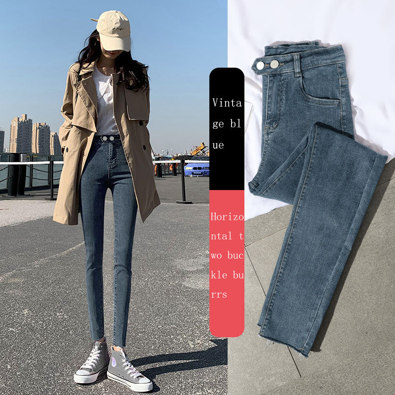 New Spring High-Waist Jeans Women's Pants Tight-Fitting Slim Slim Black Nine-Point Pants