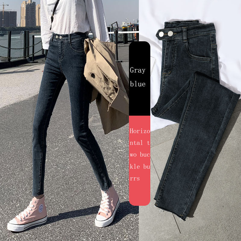 New Spring High-Waist Jeans Women's Pants Tight-Fitting Slim Slim Black Nine-Point Pants
