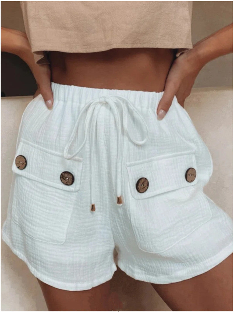 European And American Solid Color High-waisted Wide-leg Shorts