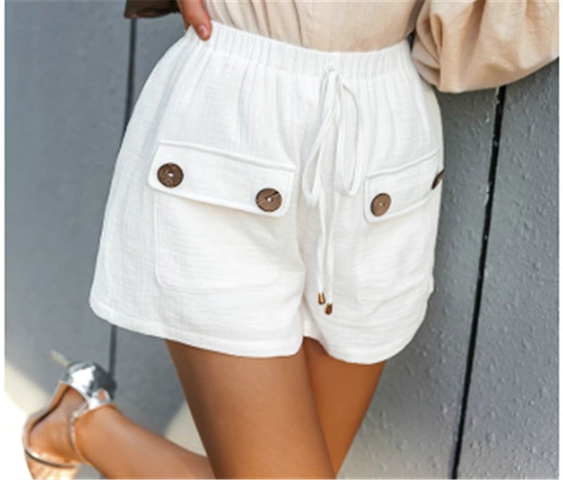 European And American Solid Color High-waisted Wide-leg Shorts
