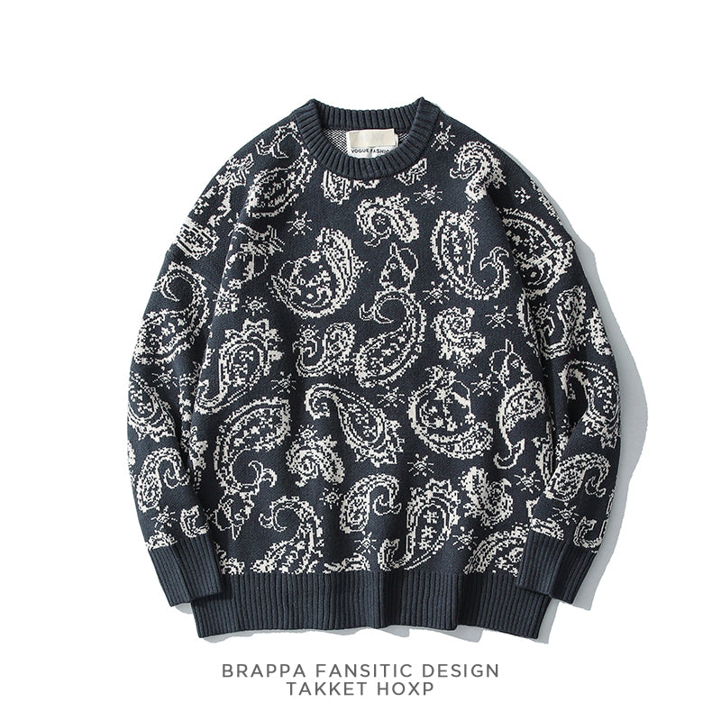 Couple Sweater Chao Brand Fried Cashew Full Print Pullover Sweater Korean Loose And Lazy Bf Style