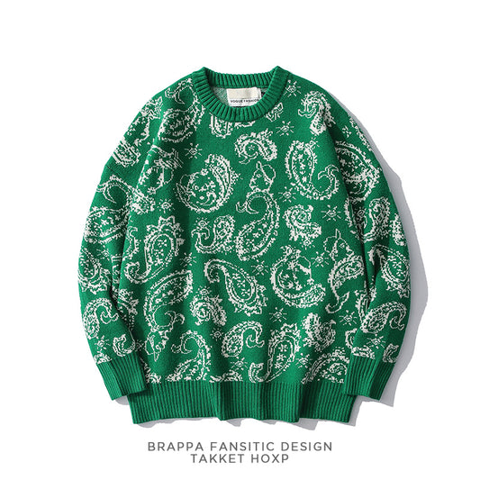 Couple Sweater Chao Brand Fried Cashew Full Print Pullover Sweater Korean Loose And Lazy Bf Style