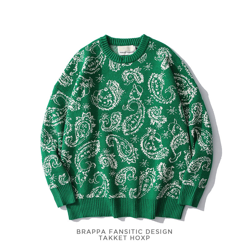 Couple Sweater Chao Brand Fried Cashew Full Print Pullover Sweater Korean Loose And Lazy Bf Style
