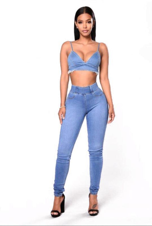 Women's Elastic Waist Jeans Trousers