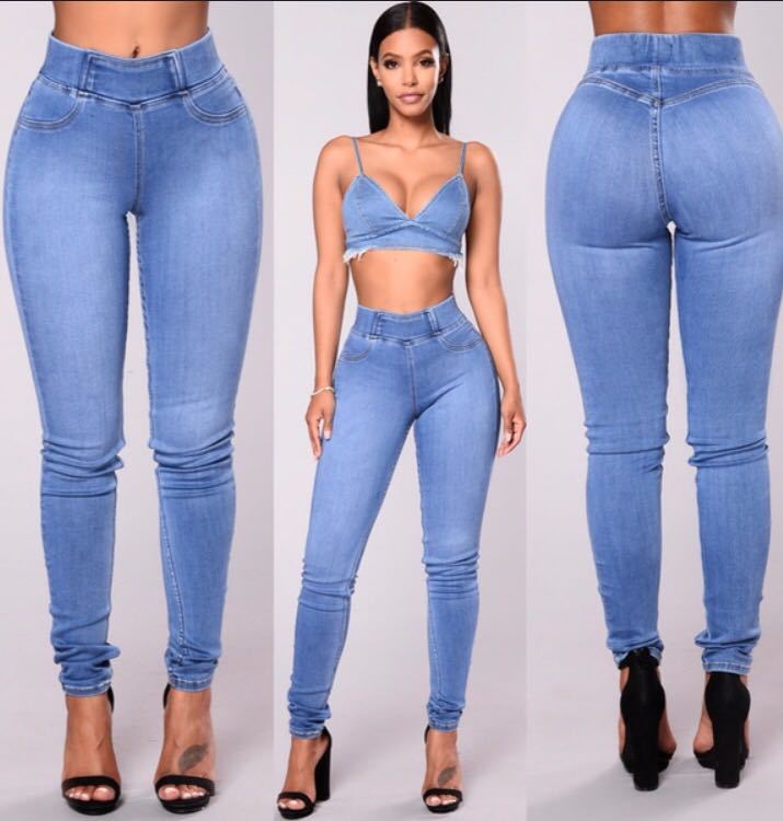 Women's Elastic Waist Jeans Trousers