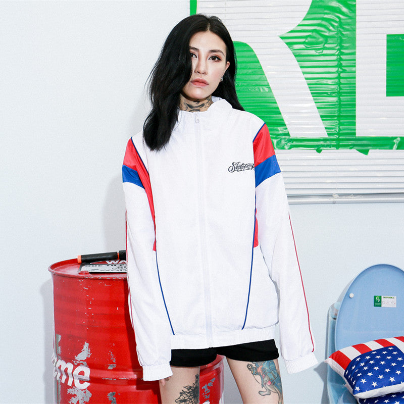 Contrast color stitching windbreaker men's thin trend hip hop jacket men's tide brand hiphop jacket