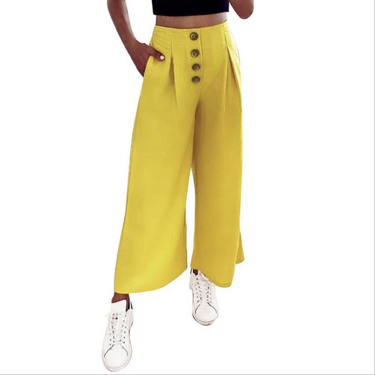 European And American Autumn And Winter New High-Waist Pleated Button Trousers