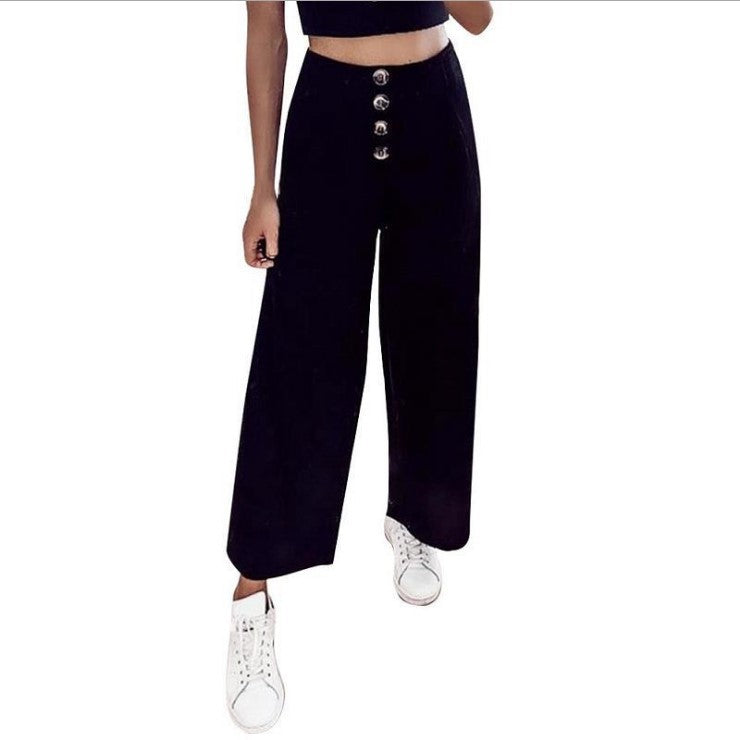European And American Autumn And Winter New High-Waist Pleated Button Trousers