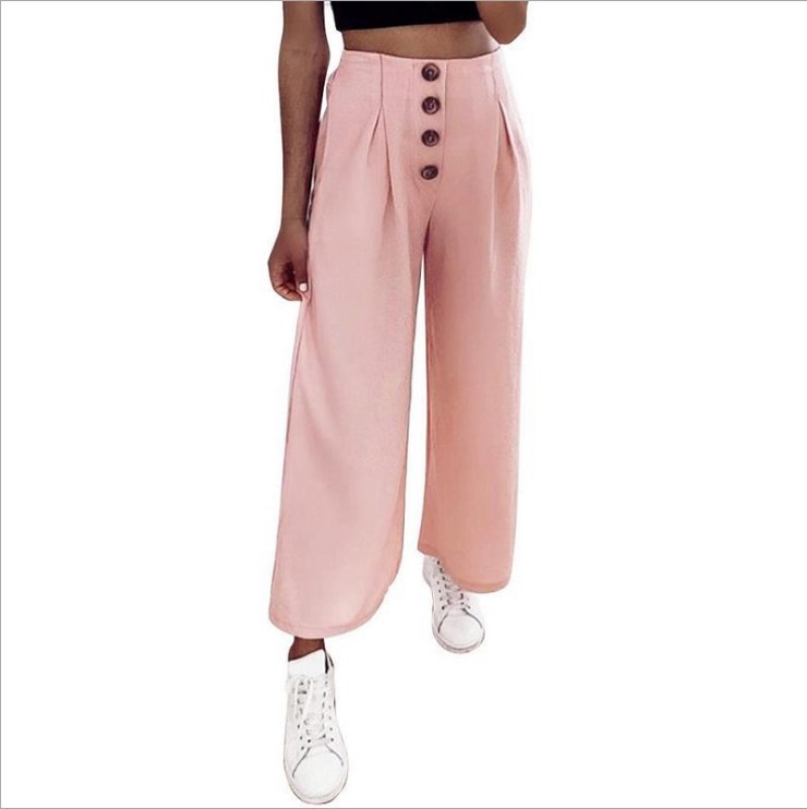 European And American Autumn And Winter New High-Waist Pleated Button Trousers