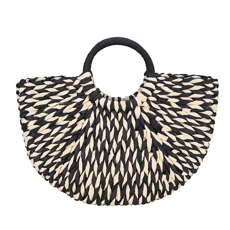 New Summer Semicircle Temperament Straw Woven Handbag Seaside Vacation Beach Bag