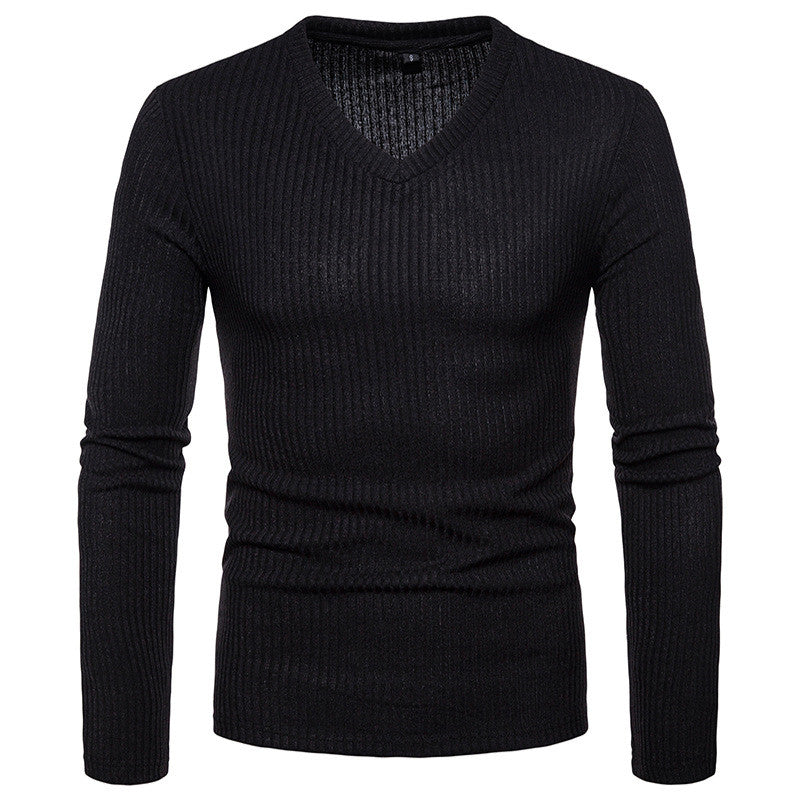 New Men's Slim Plus Size V Neck Solid Color Base Shirt