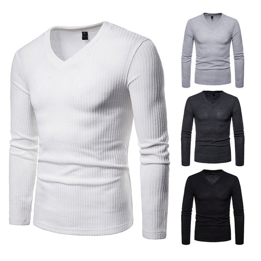 New Men's Slim Plus Size V Neck Solid Color Base Shirt