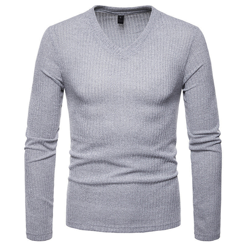 New Men's Slim Plus Size V Neck Solid Color Base Shirt