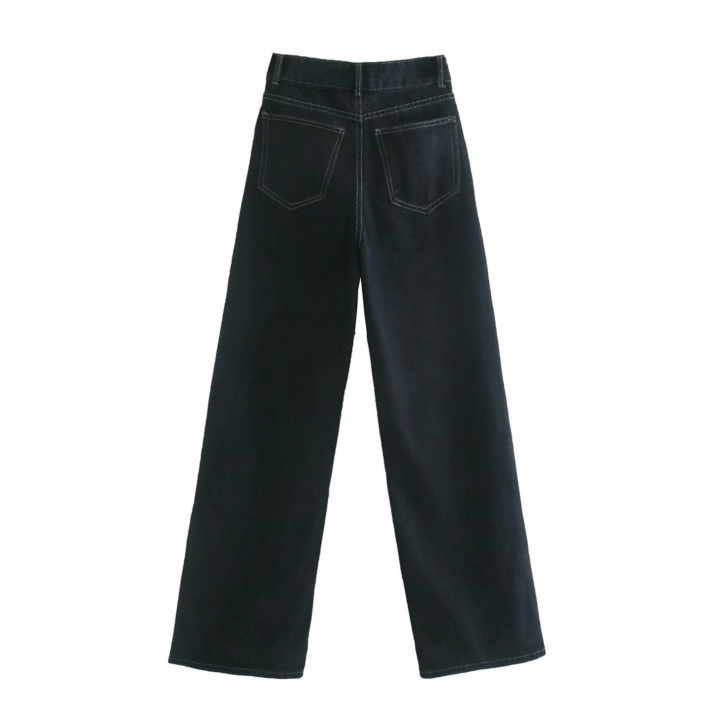 High Waist Slim Wide Leg Straight Denim Trousers