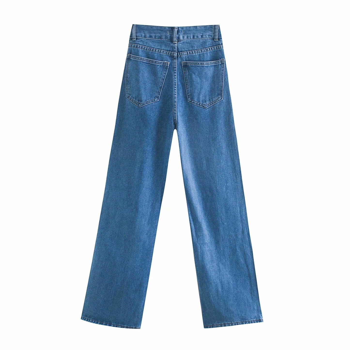 High Waist Slim Wide Leg Straight Denim Trousers