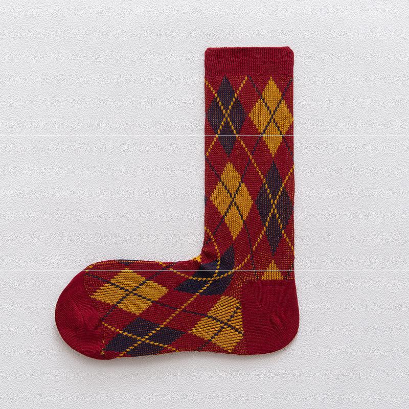 High-Quality Japanese Women's Socks, Rhombic Line, College Style